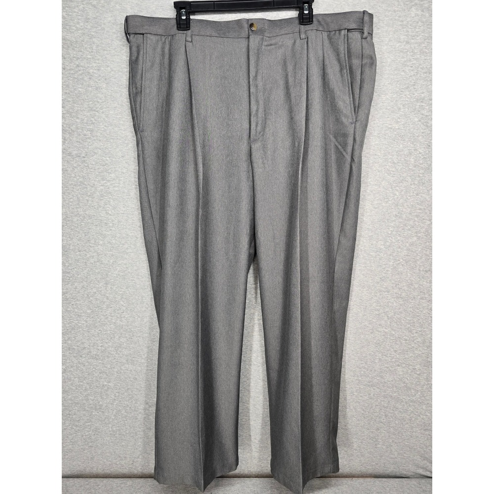 Haggar Mens Gray Pleated Dress Pants Trousers 44x30 Straight Leg Polyester